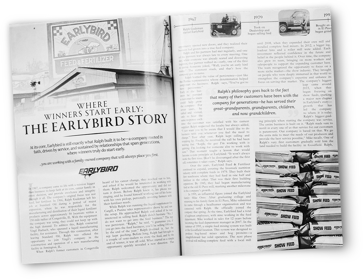 Earlybird history magazine spread